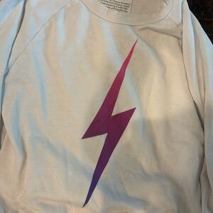 Aviator Nation White and Purple Lightning Bolt Long Sleeve Tee